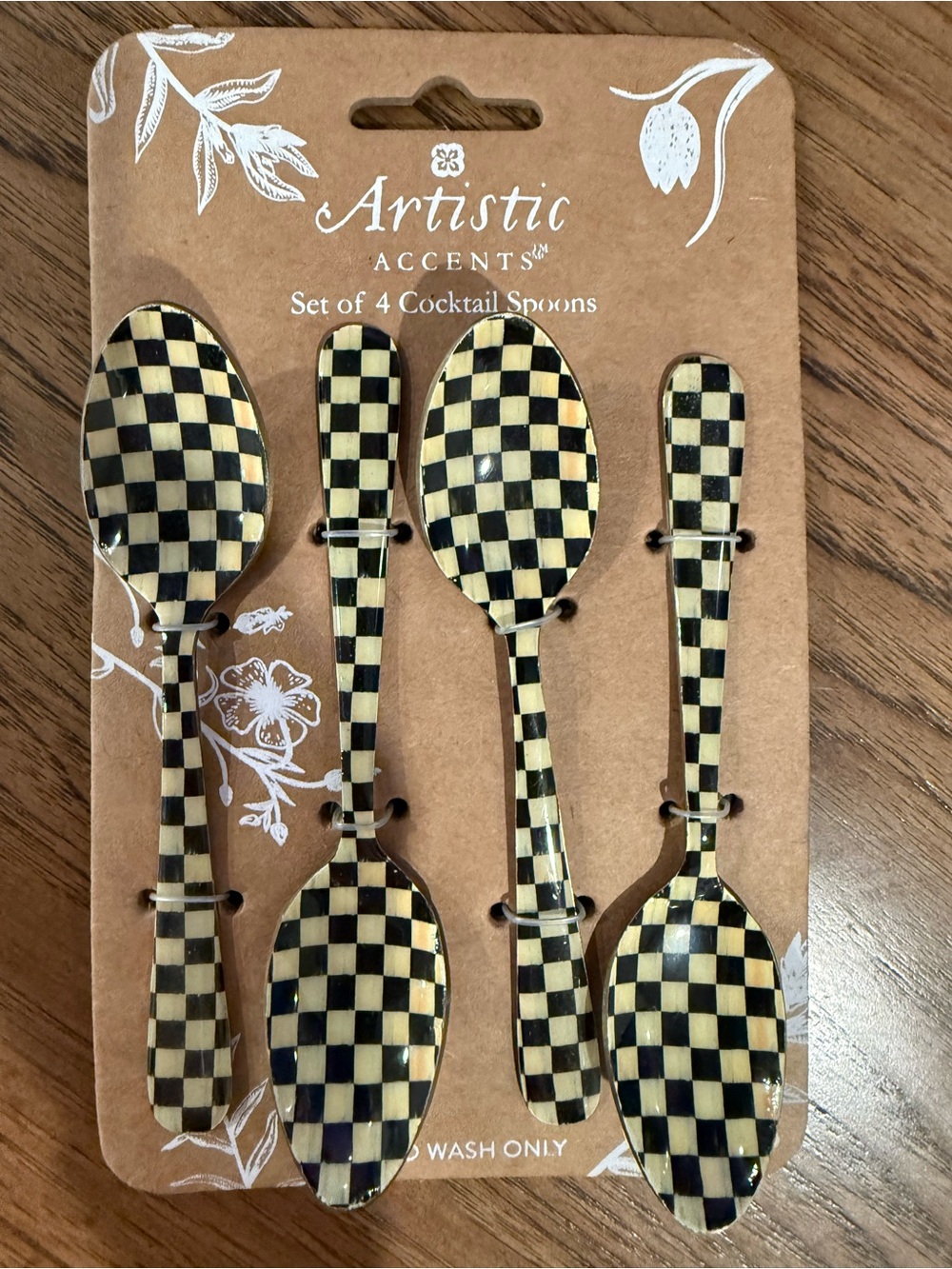 Artistic Accents Black and Cream Checkered Cocktail Spoon Set - 4 Pack